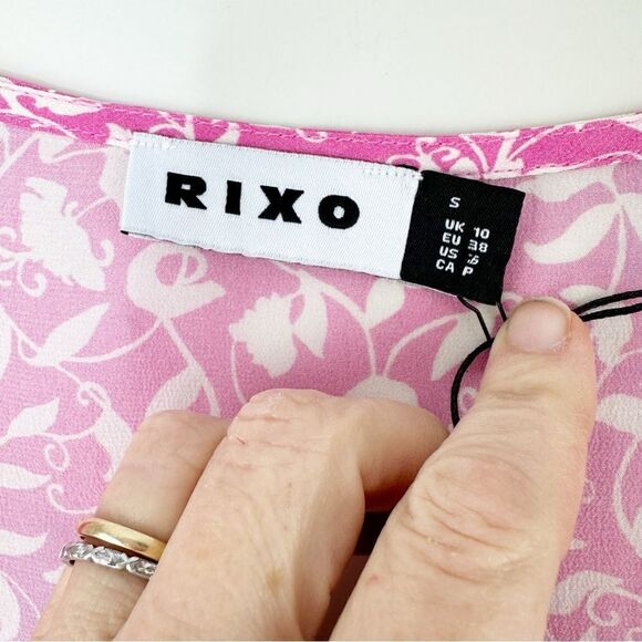 Lilita Azalea Pink Short Ruffle Sleeved Floral-Print Silk Mini Dress Sz Small - Picture 10 of 16